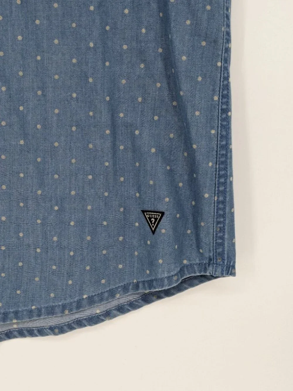 Guess Los Angeles Chambray Polka Dot Shirt Button Up Short Sleeve Coastal Medium